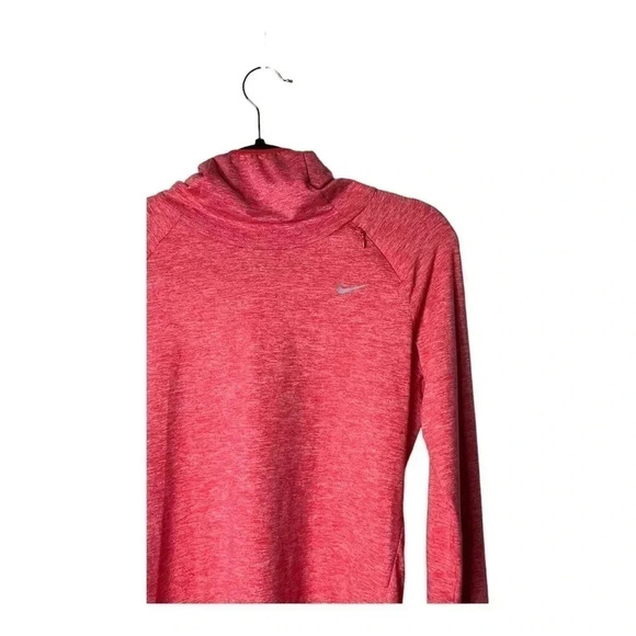 1303. NIKE RUN DRI FIT LONG SLEEVE TOP WITH‎ HOOD AND MOCK NECKLINE BRIGHT CORAL - Picture 2 of 9